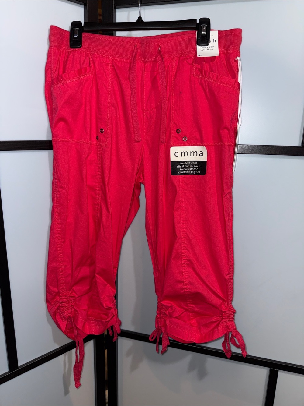 Emma Women's Hot Pink Capri Cargo Pants with Drawstring Hem